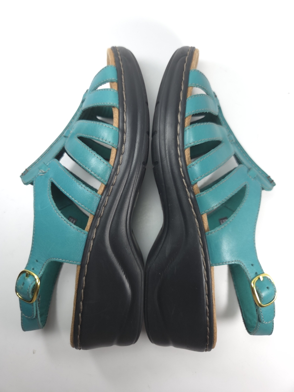 Clarks Lexi Marigold Teal Leather Strappy Wedge Sandals W 11 - Picture 8 of 14